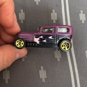 Vintage Style Purple Toy Car with Black Flames
